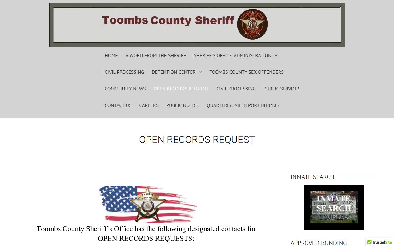 Toombs County inmate records sheriff open records request page